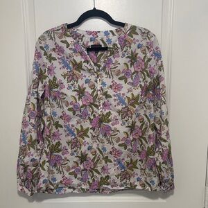 Talbots Floral Henley Tunic in Cream with Pink, Green & Blue Print